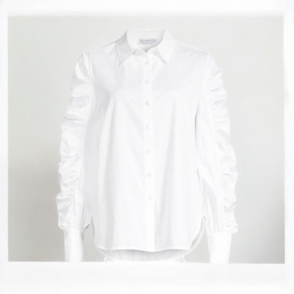 Harshman Tops - Harshman Juliana White Cotton Ruched Sleeve Shirt 2X NWT